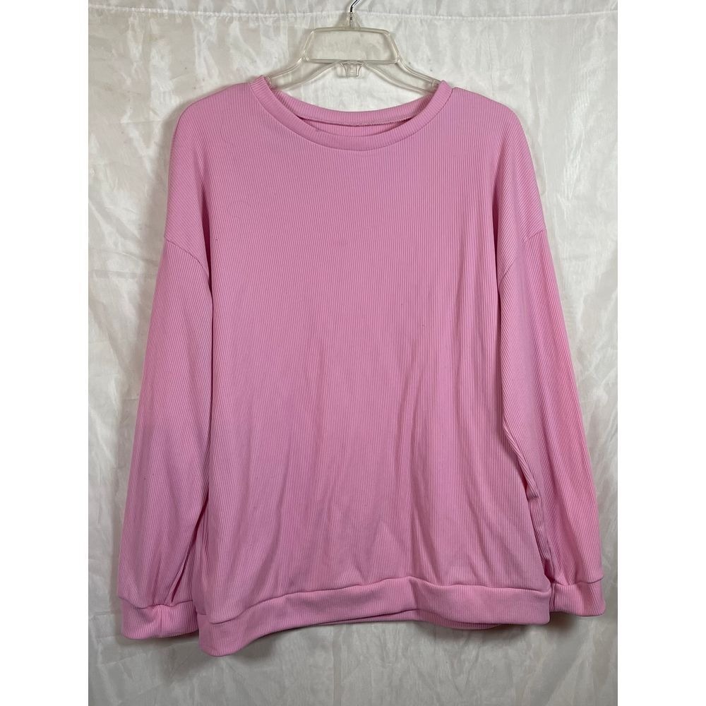 Boutique XL Cozy Pink Ribbed Oversized Sweatshirt Long Sleeve Casual Pullover